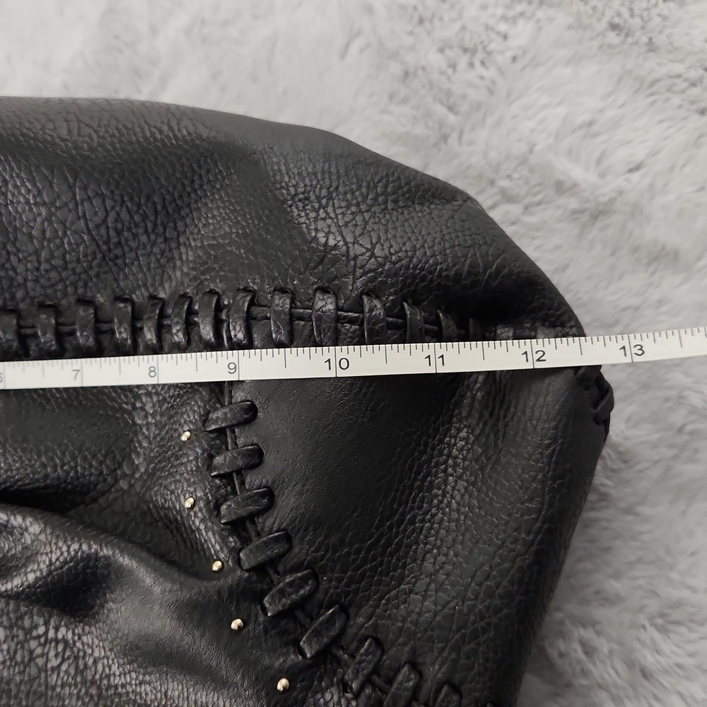 Black Faux Leather Whipstitch Tote Bag Oversized Shoulder Handbag Tassel - Picture 12 of 12